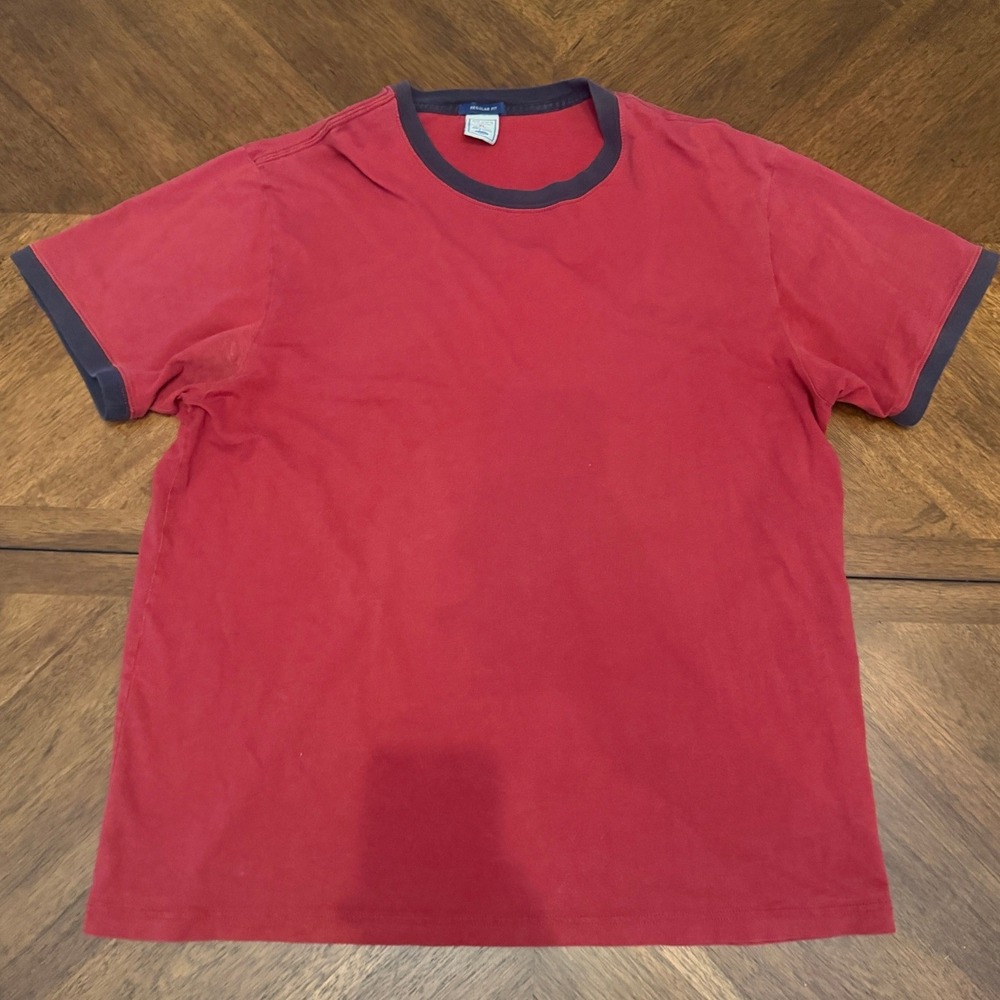 Old Navy Mens Ringer Tee XL Red Navy Blue Trim Regular Fit Short Sleeve T-Shirt